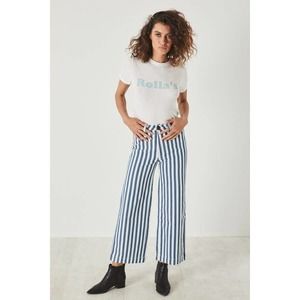 NWT Rollas Old Mate Wide Leg Sailor High Rise Pants in Bay Blue Stripe Size 27